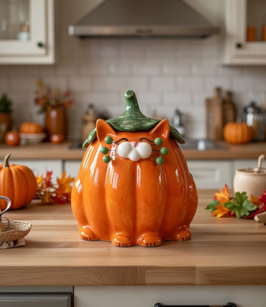 Ceramic Halloween Decor Pumpkin Cat Candy Box, Home Décor, Gift for Her, Gift for Mom, Kitchen Décor, Fall Décor, Halloween Décor